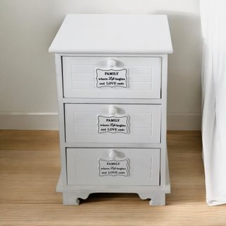 Comodino 3 Cassetti Comò Bianco 37x28x57cm Legno