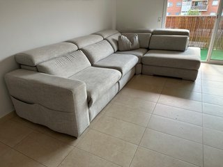 Sofá Chaiselongue Tela Beige/Gris