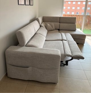 Sofá Chaiselongue Tela Beige/Gris