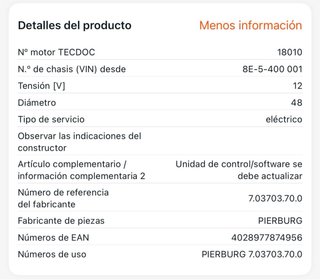Mariposa Admisión Audi A4 B7 2.0 TDI