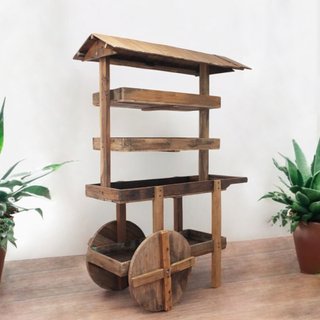 Carrello Fioriera Portapiante Rustico in Legno