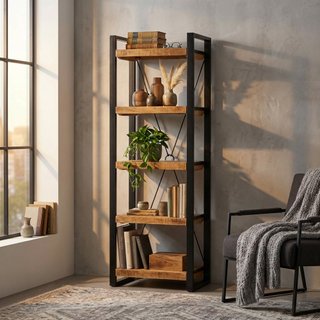 Libreria 5 Ripiani in Legno e Metallo Industrial