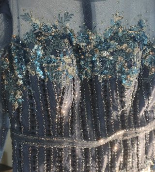 Elegante Vestido Gala Tul Azul/Morado Talla M