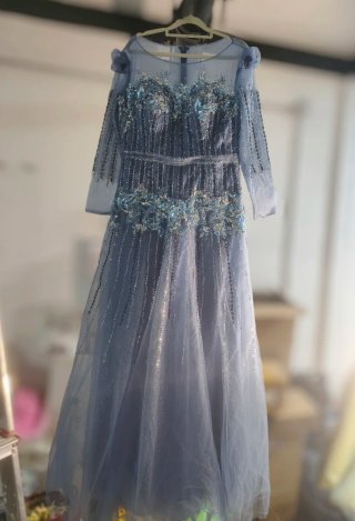 Elegante Vestido Gala Tul Azul/Morado Talla M