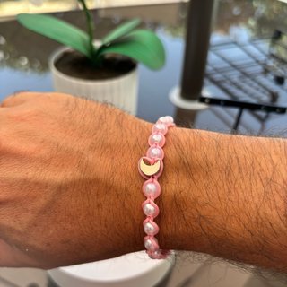 Pulsera perlas y charm luna acero