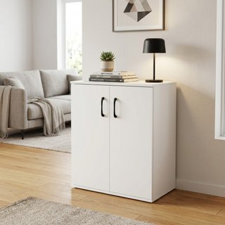 Mobiletto Multiuso 2 Ante Armadietto Bianco Legno