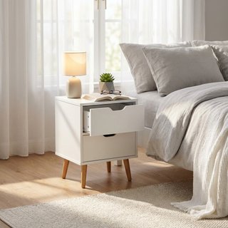 Comodino 2 Cassetti Bianco 50x40x30cm in Legno