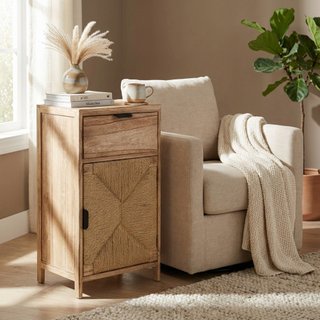 Comodino con Anta e Cassetto 38x28x72cm in Legno