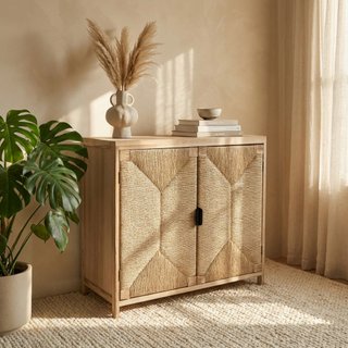 Madia Soggiorno 2 Ante 74x35cm Legno e Polyrattan