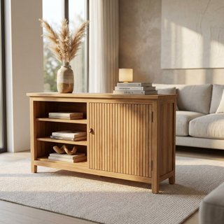 Madia Soggiorno 1 Anta 3 Vani Legno Teak 150x80cm