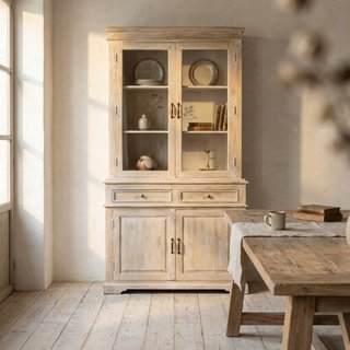 Credenza Vetrina 4 Ante 2 Cassetti Legno di Mango