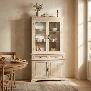 Credenza Vetrina 4 Ante 2 Cassetti Legno di Mango
