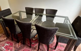 Mesa Comedor Cristal y Metal Gris