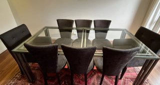 Mesa Comedor Cristal y Metal Gris