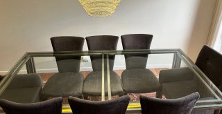 Mesa Comedor Cristal y Metal Gris