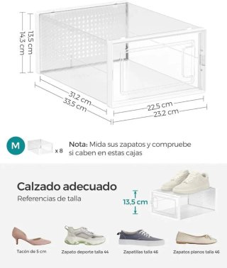 Juego 8 Cajas Zapatos Transparente Apilable y Plegable Songmics LSP08SWTV1
