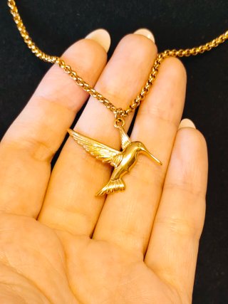 Colgante Colibrí con Cadena Acero Dorado