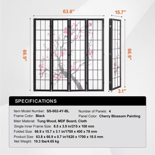 Biombo japonés 4 paneles – diseño oriental sakura