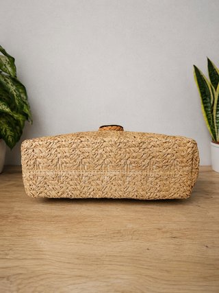 Bolso bandolera rafia natural anillo dorado, nuevo