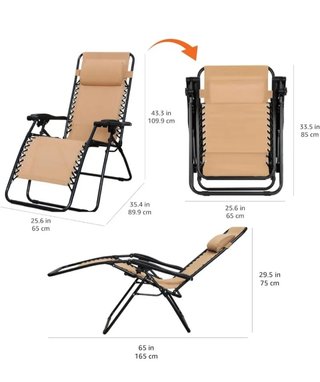 Silla plegable tumbona, 66 cm, Beige