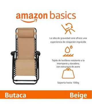 Silla plegable tumbona, 66 cm, Beige