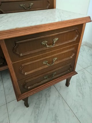 2 Mesitas Noche Vintage Madera y Mármol