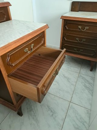 2 Mesitas Noche Vintage Madera y Mármol