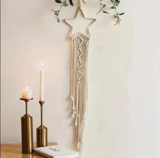 2 Adornos Macramé Estrella y Luna Beige