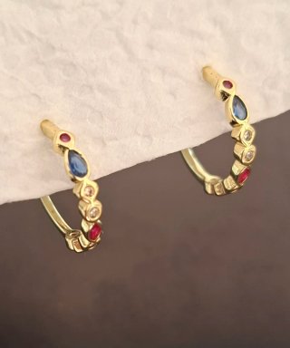 Pendientes Aro Plata con Gemas Multicolor