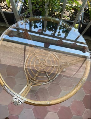 Conjunto Bambú: 2 Sillas y Mesa Cristal