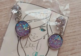 Pendientes Morados y Plateados con Brillantes