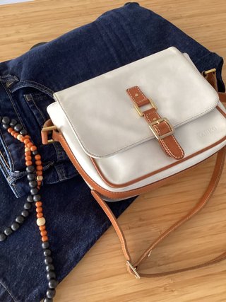 Bolso Piel YANKO Blanco y Camel