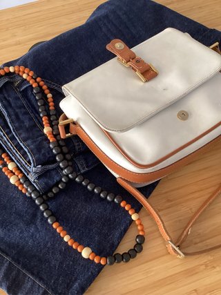 Bolso Piel YANKO Blanco y Camel