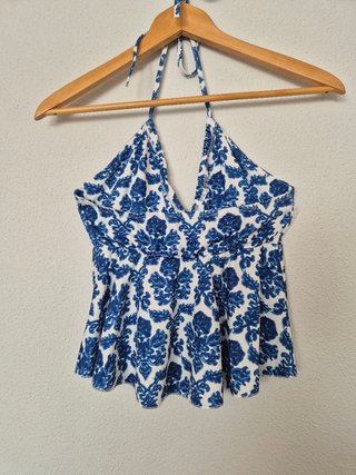 Top Shein Halter Estampado Azul Talla M