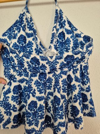 Top Shein Halter Estampado Azul Talla M