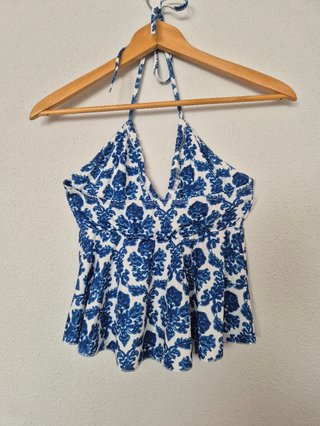 Top Shein Halter Estampado Azul Talla M