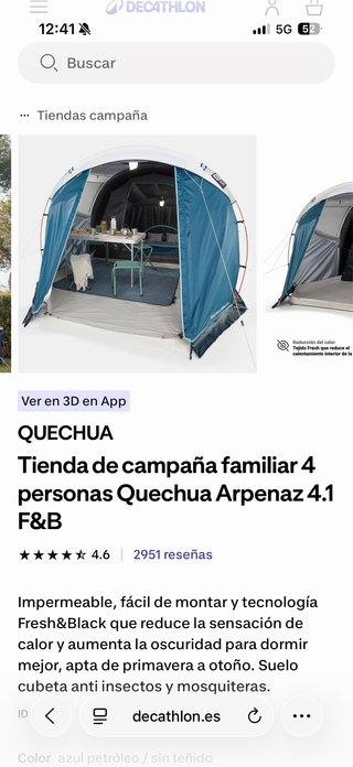 Tienda campaña familiar 4 personas Quechua