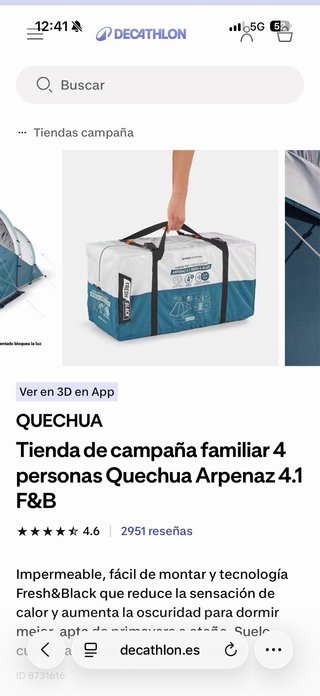 Tienda campaña familiar 4 personas Quechua