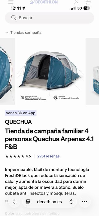 Tienda campaña familiar 4 personas Quechua