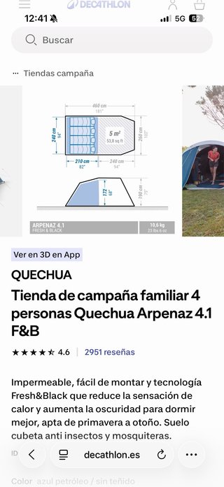 Tienda campaña familiar 4 personas Quechua