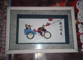 Cuadro Artesanía China Figuras Bicicleta