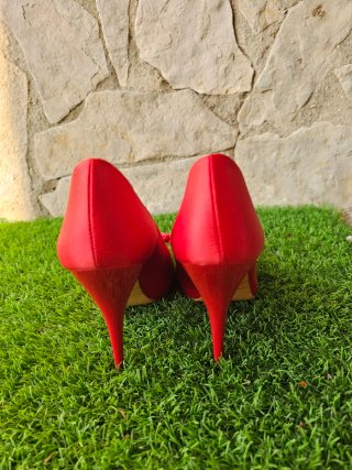 Zapatos Zara Rojos Tacón Lazo