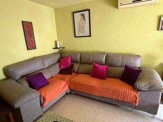Sofá modular tela y terciopelo