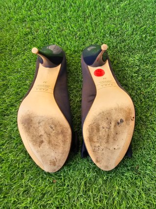 Zapatos de tacón Zara azúl marino con lazo