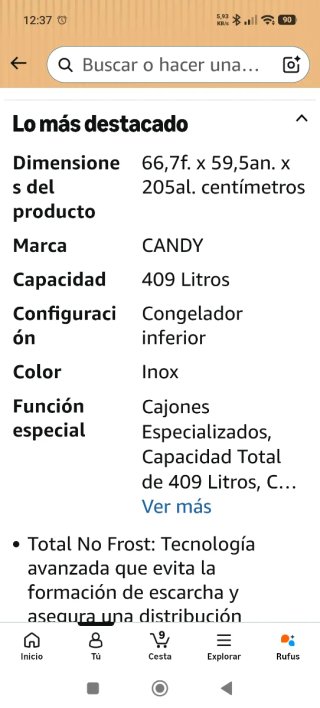 Frigorífico Candy No Frost 409L (garantía vigente)