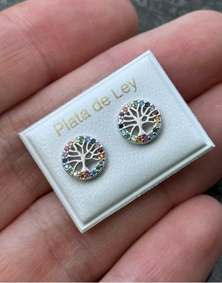 Pendientes Plata 925 Árbol Vida Multicolor