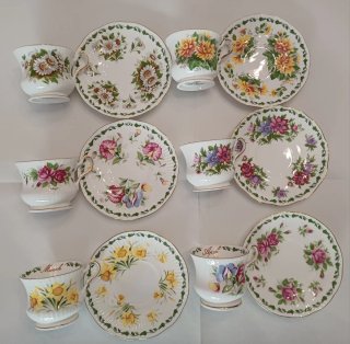 6 Tazzine + 6 Piattini ceramica floreali