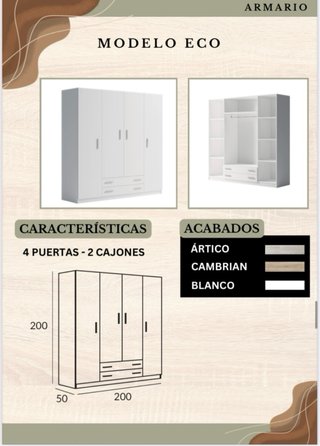 Armario 4 puertas 2 cajones madera