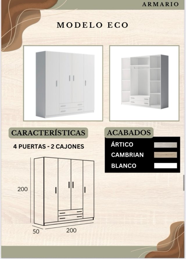 Guardaroba 4 porte 2 cassetti in legno