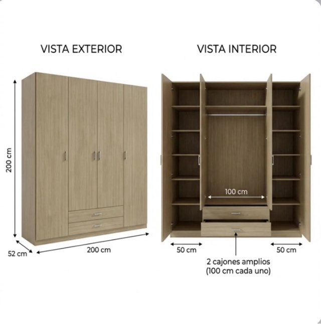 Guardaroba 4 porte 2 cassetti in legno